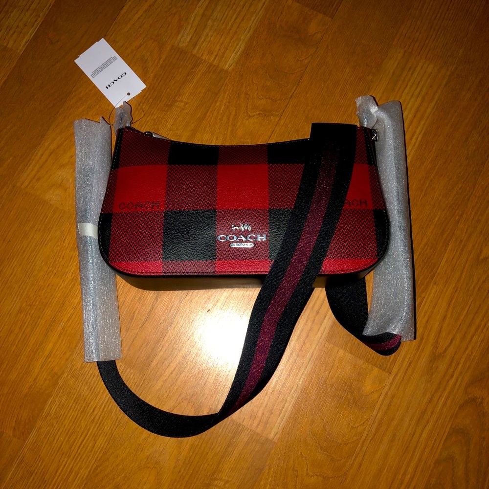 New COACH JES BAGUETTE WITH BUFFALO PLAID PRINT C6818 $328